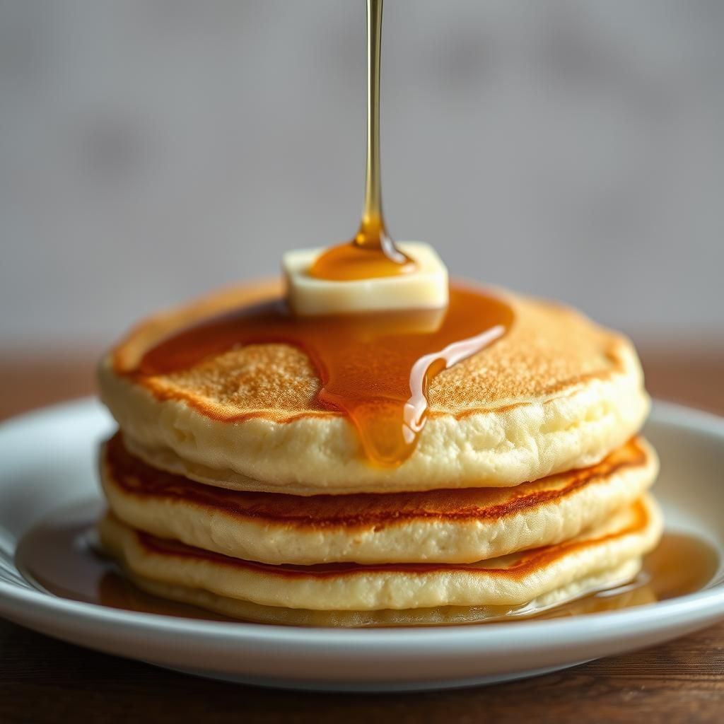 Fluffy Golden Brown Pancake with Butter and Syrup