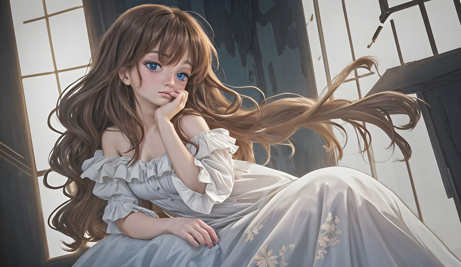 Elegant Woman Portrait with Floral Dress