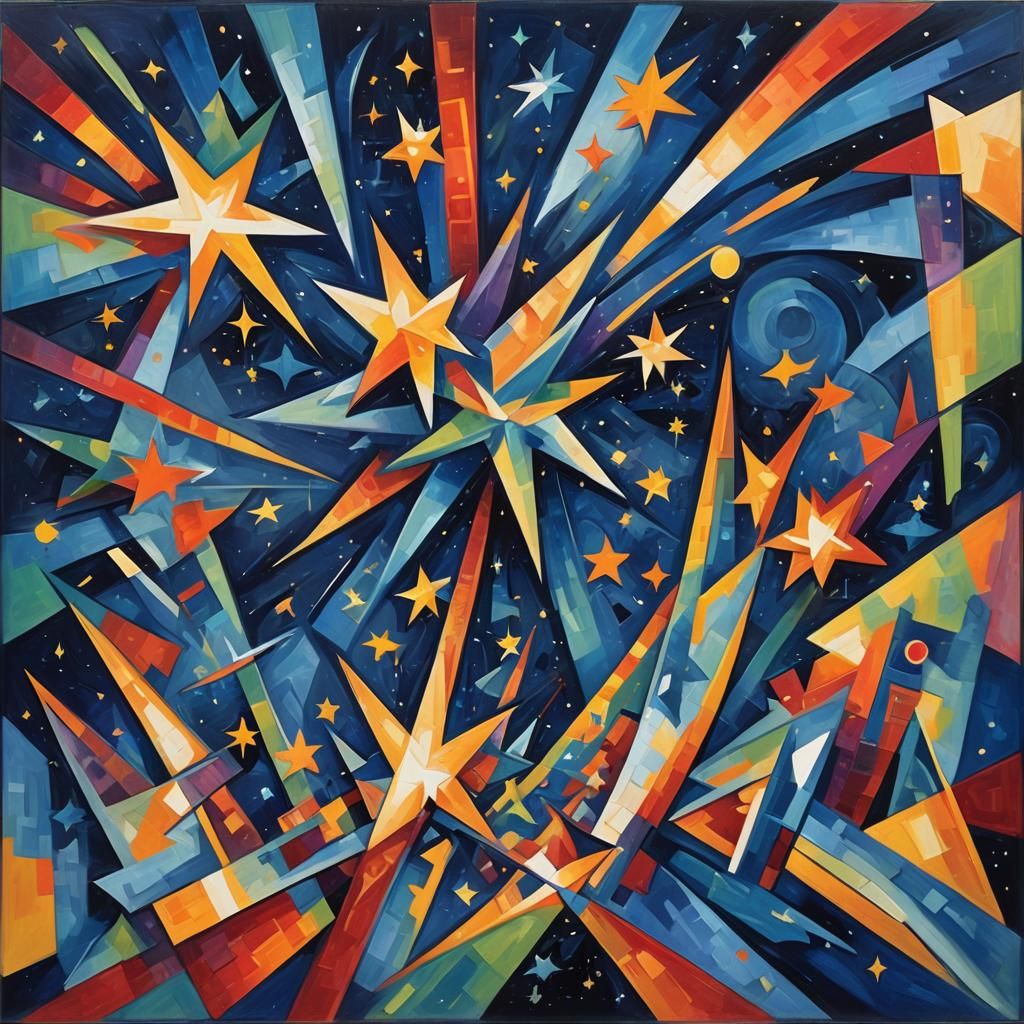 Shooting Star in Cubist Geometric Fauvism
