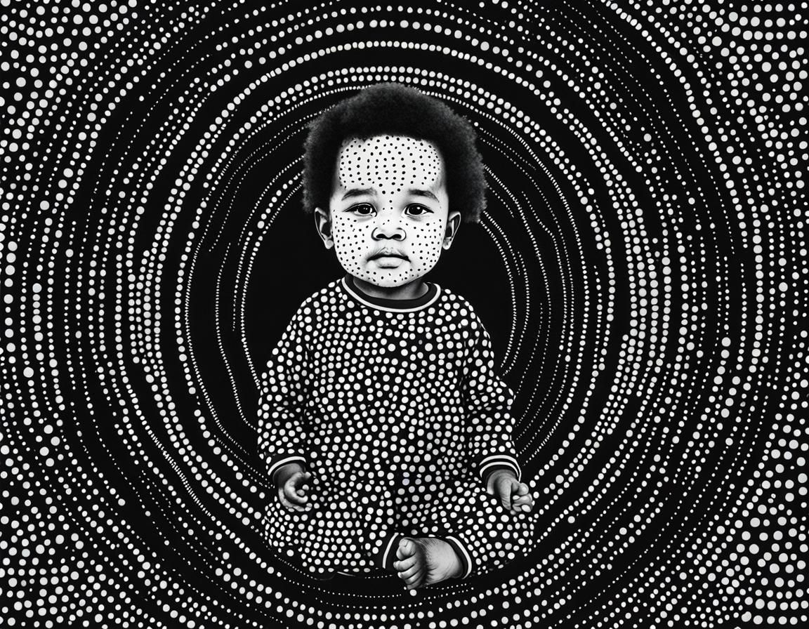 Minimalist Black and White Aboriginal Dot Art of Toddler
