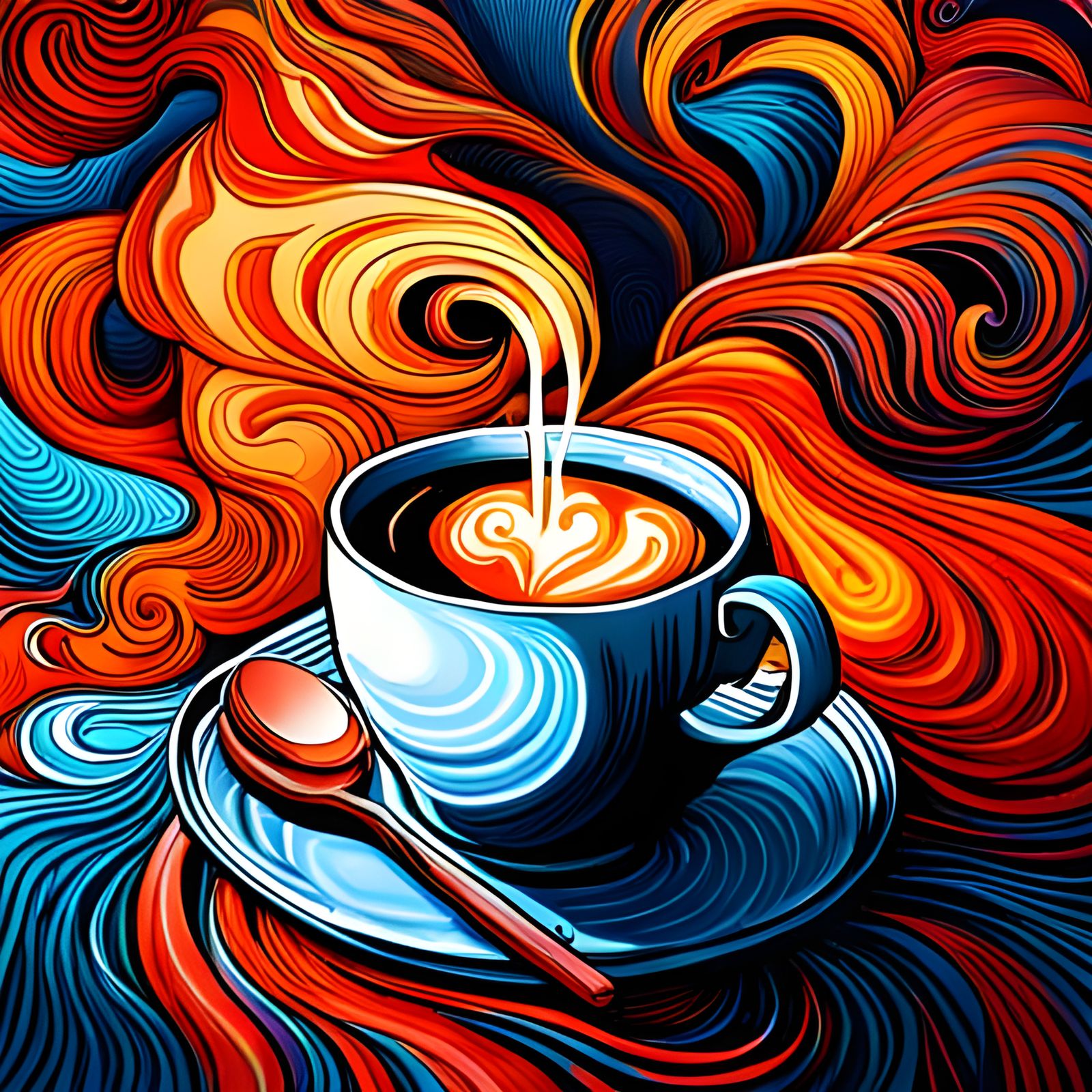 Fantastical Coffee Cup with Colorful Swirls