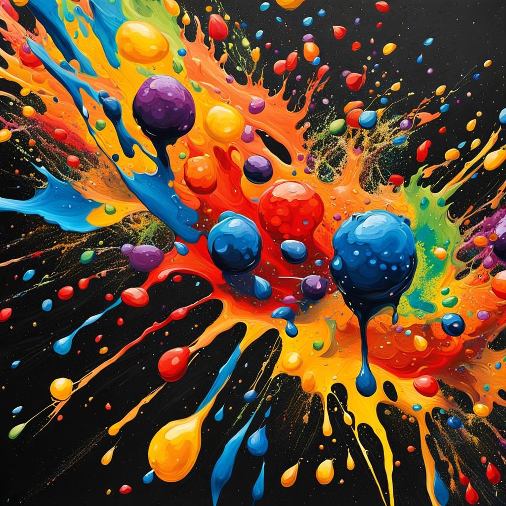 Colorful Paint Splatter Explosion as Oil Painting