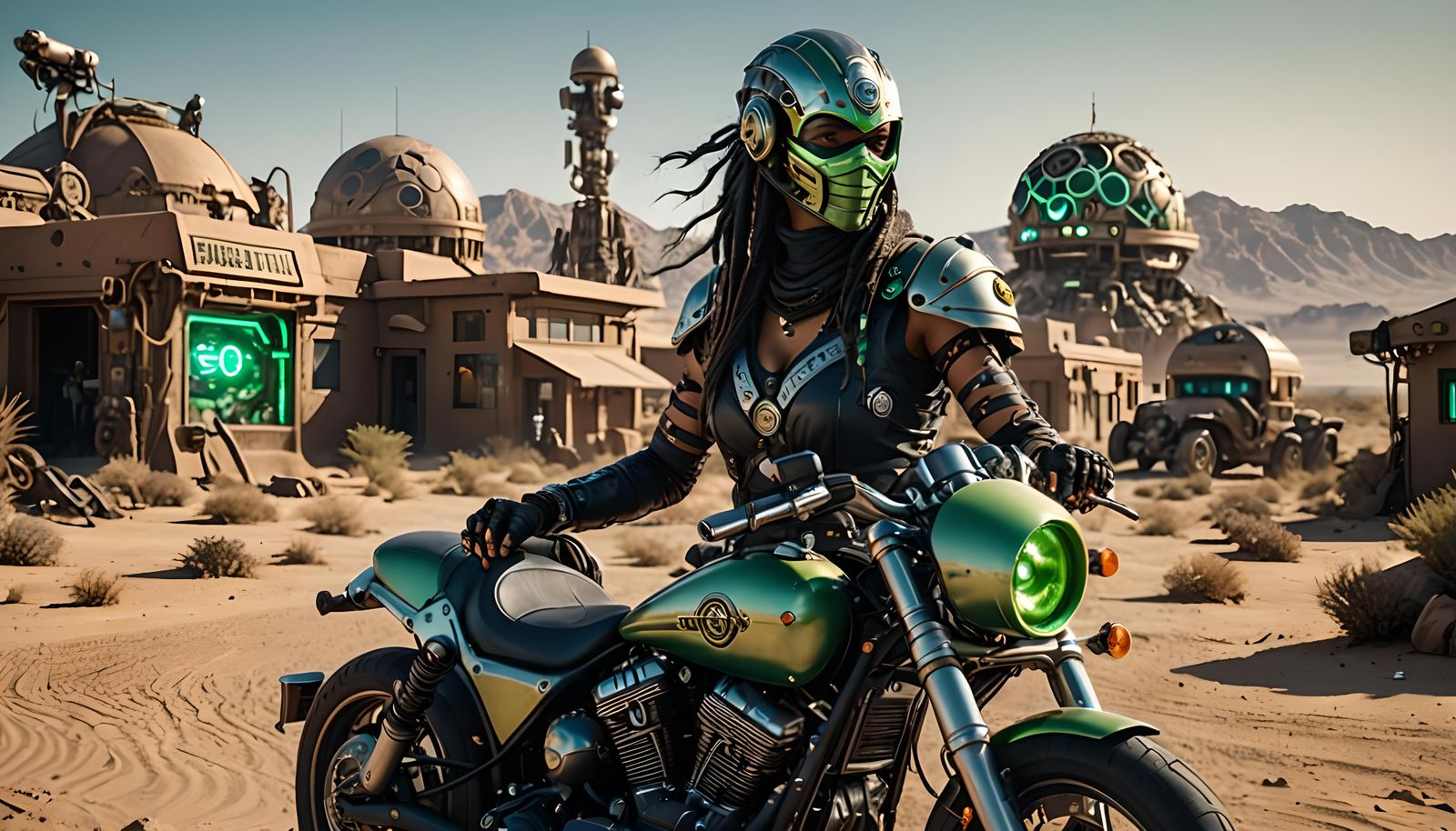 A classic Harley Davidson motorcycle with futuristic modific...