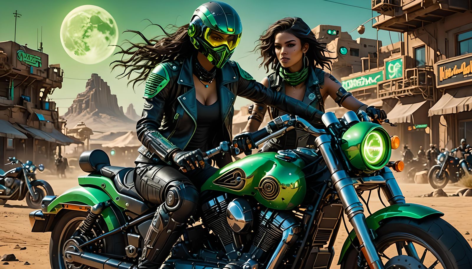 A classic Harley Davidson motorcycle with futuristic modific...