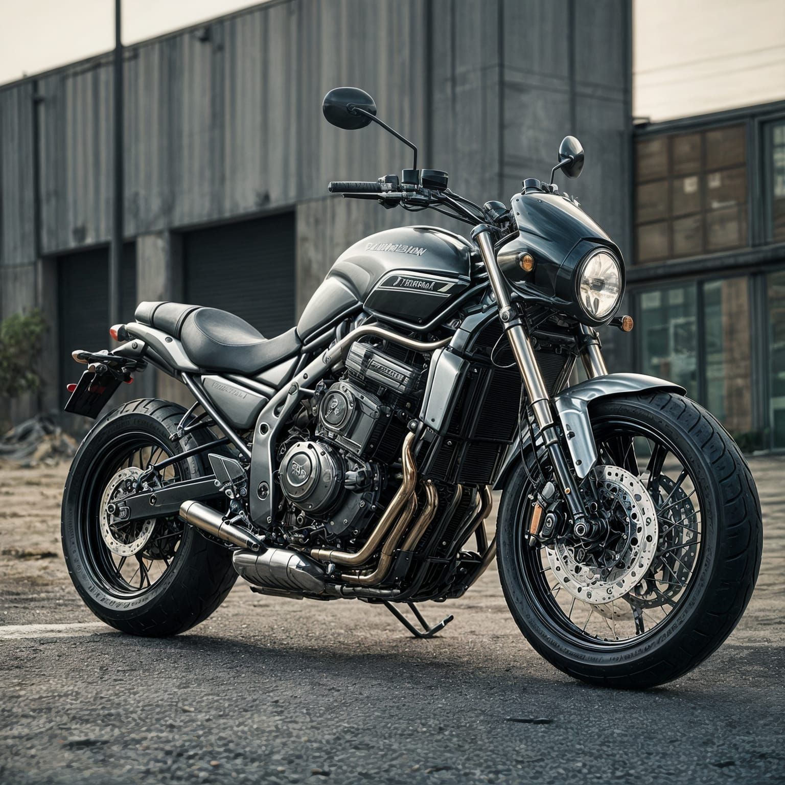 Futuristic Cruiser Motorcycle in Cyberpunk Style