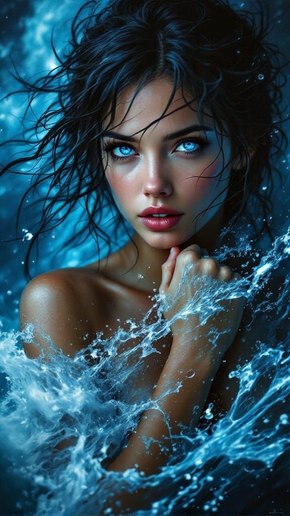 Stormy Feminine Spirit in Vibrant Blues