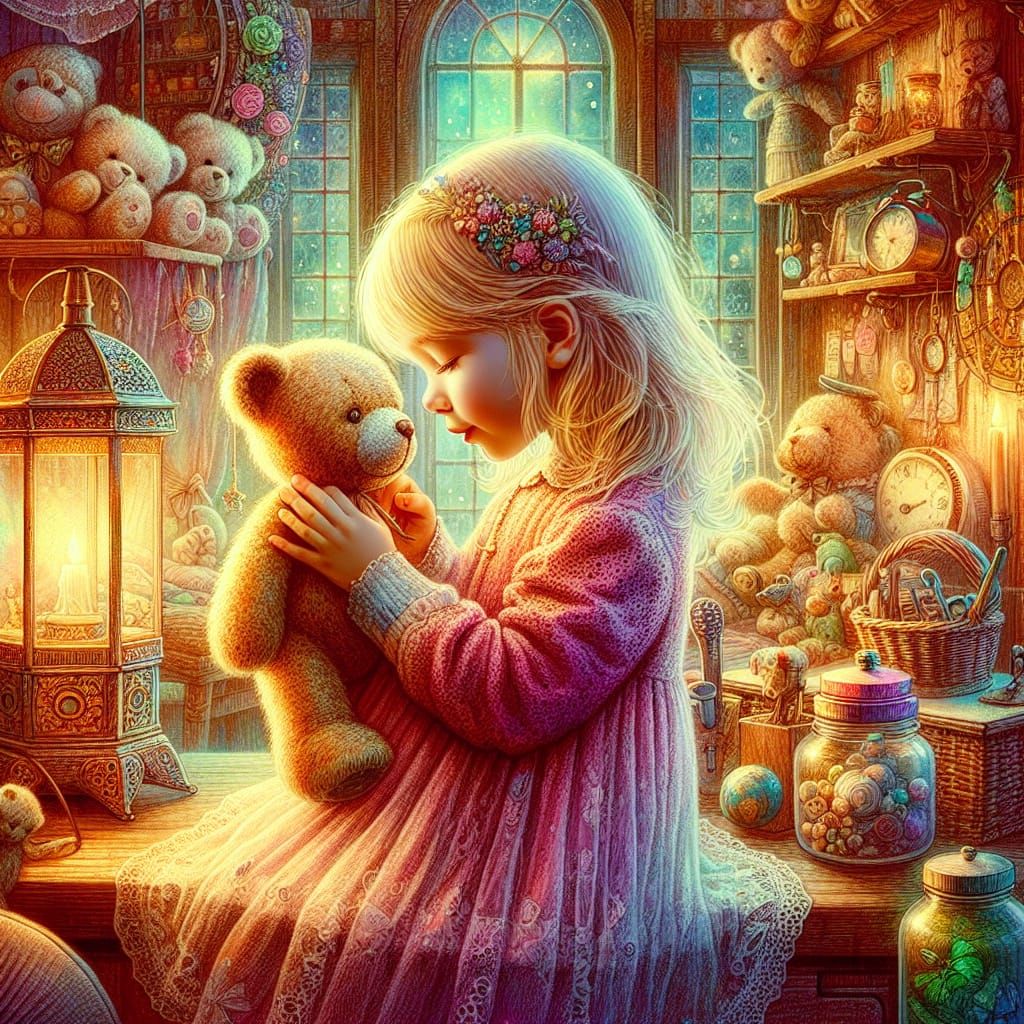 Girl and Teddy Bear: Enchanting Digital Art