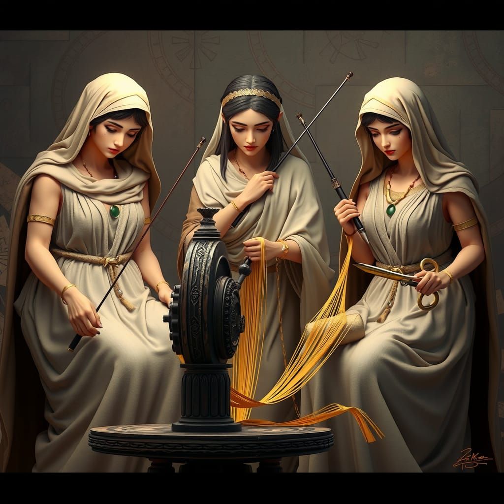 The Moirai: Three Fates in Anime Style