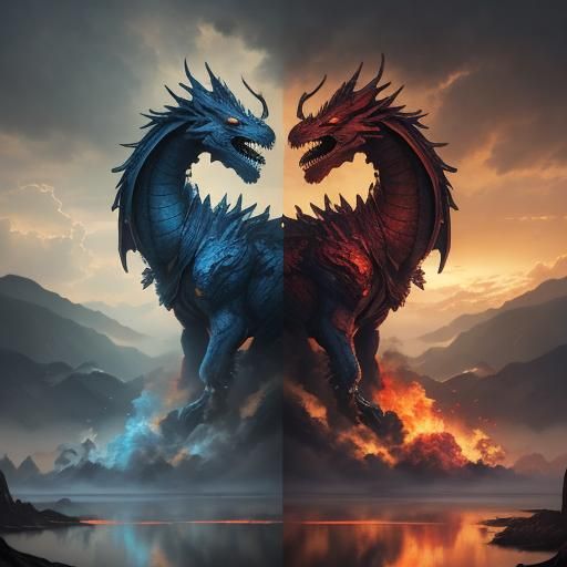 Epic Smoke Dragons Clash in Digital Matte Painting