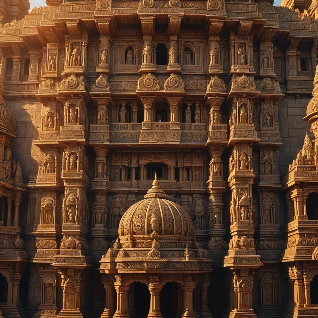 Ornate Ancient Indian Temple at Sunset in 8K