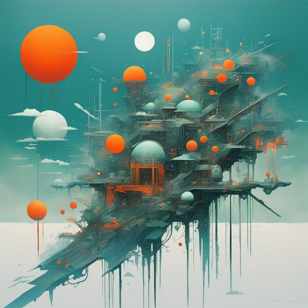 Abstract Cyberpunk Painting with Surreal Elements