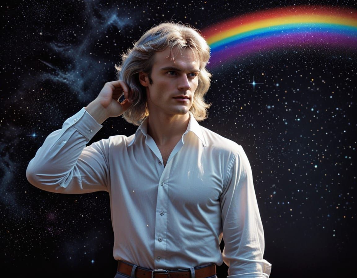 Newton Refracts Rainbow, 80s Photographic Airbrush Art