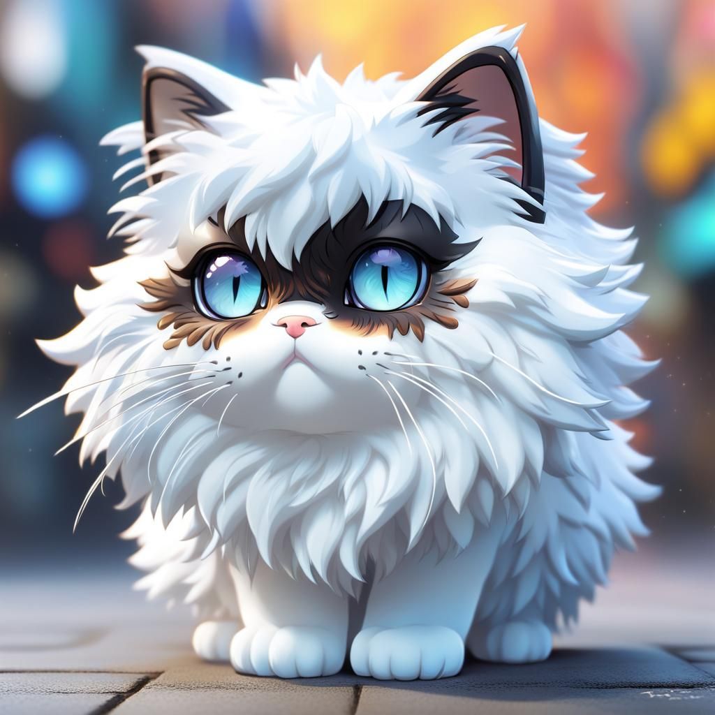 Detailed Chibi Fluffy Cat in Anime Style