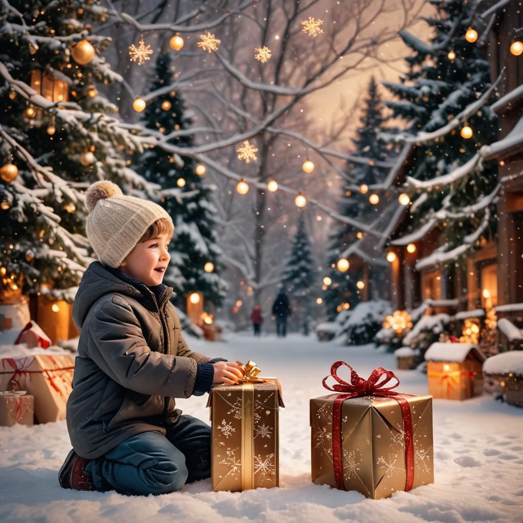 Child's Christmas Joy in Winter Wonderland