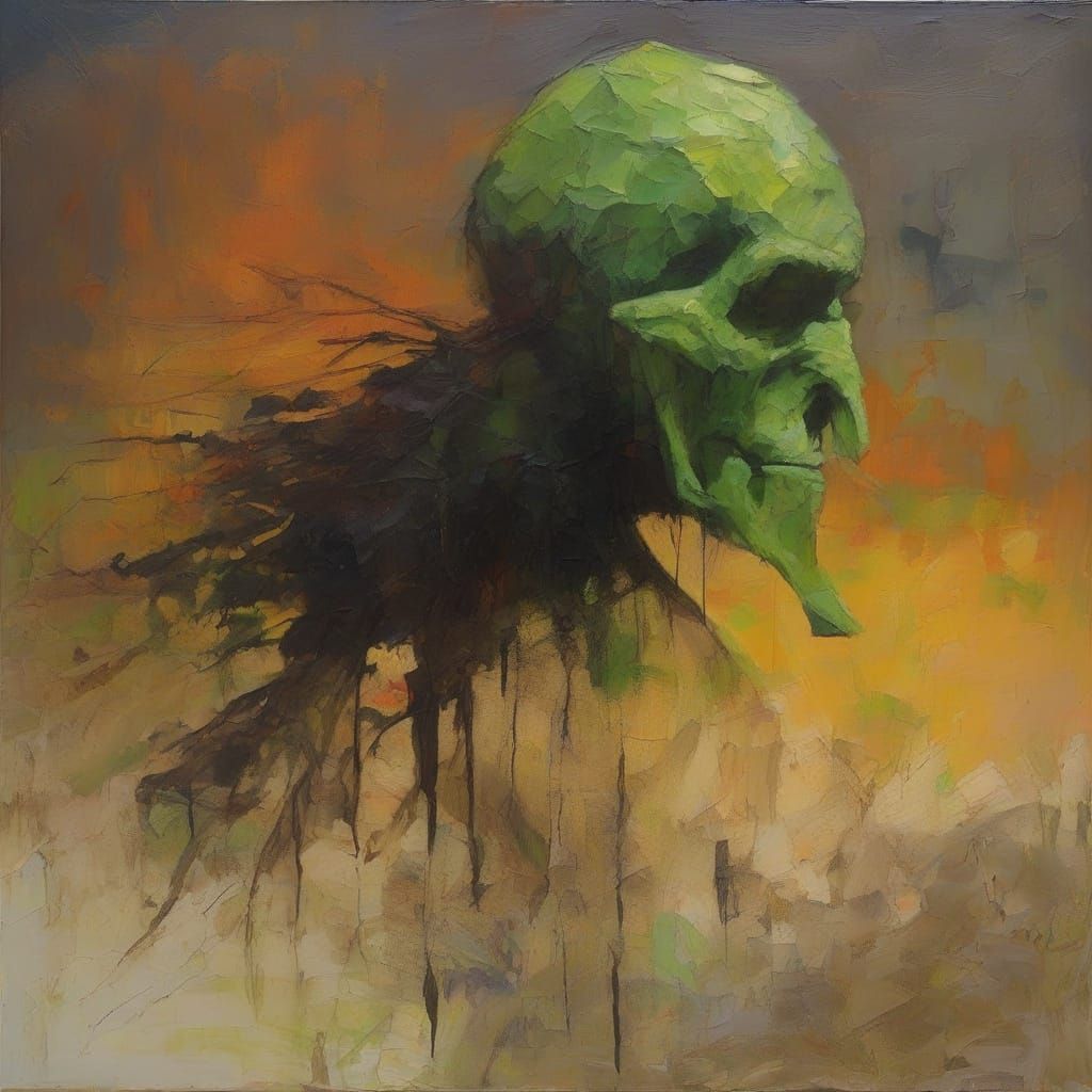 Nightmarish Scarecrow in Gouache Impasto Style