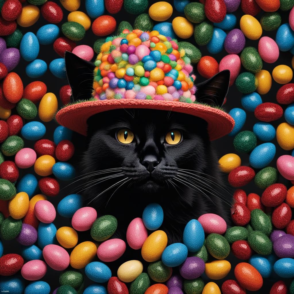 Black Cat in Easter Bonnet: Photorealistic Portrait