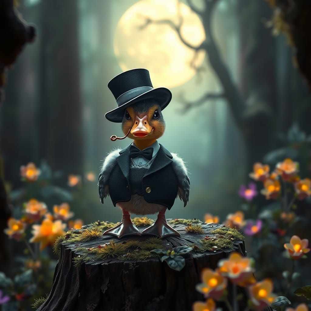 Duckling Dandy in Moonlit Forest Concept Art