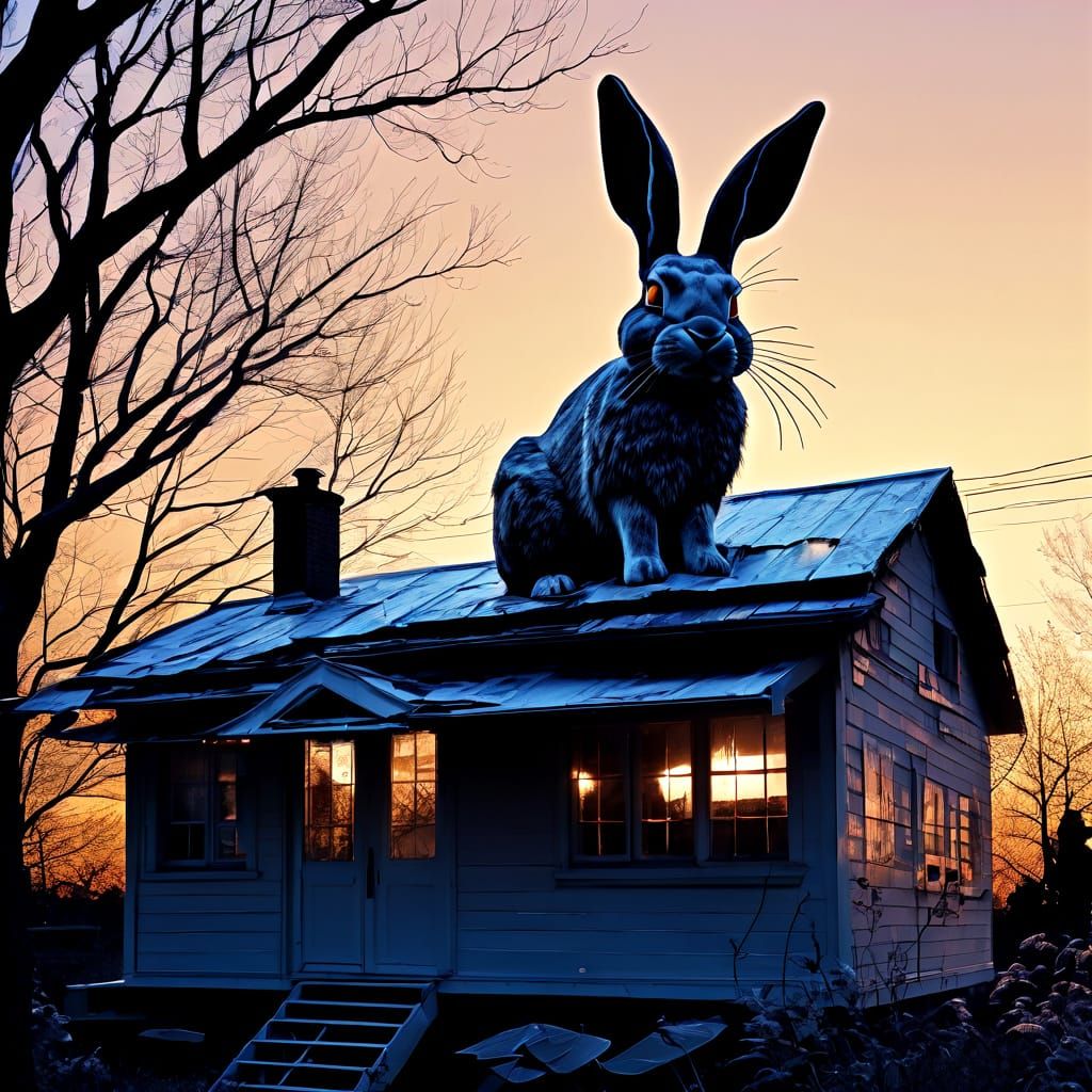 Majestic Rabbit Sits on a Fantastical Roof in Vibrant Colors