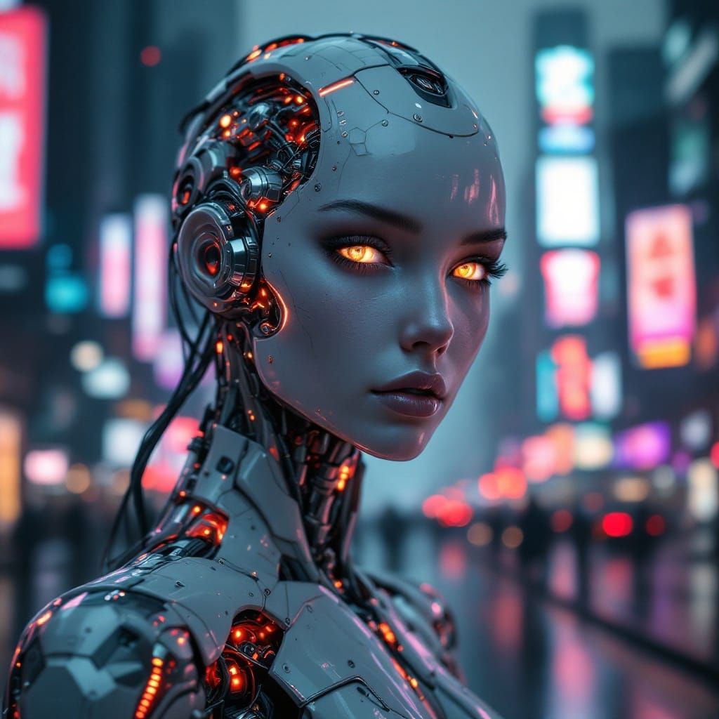 Cyberpunk Goddess of Steel and Circuits