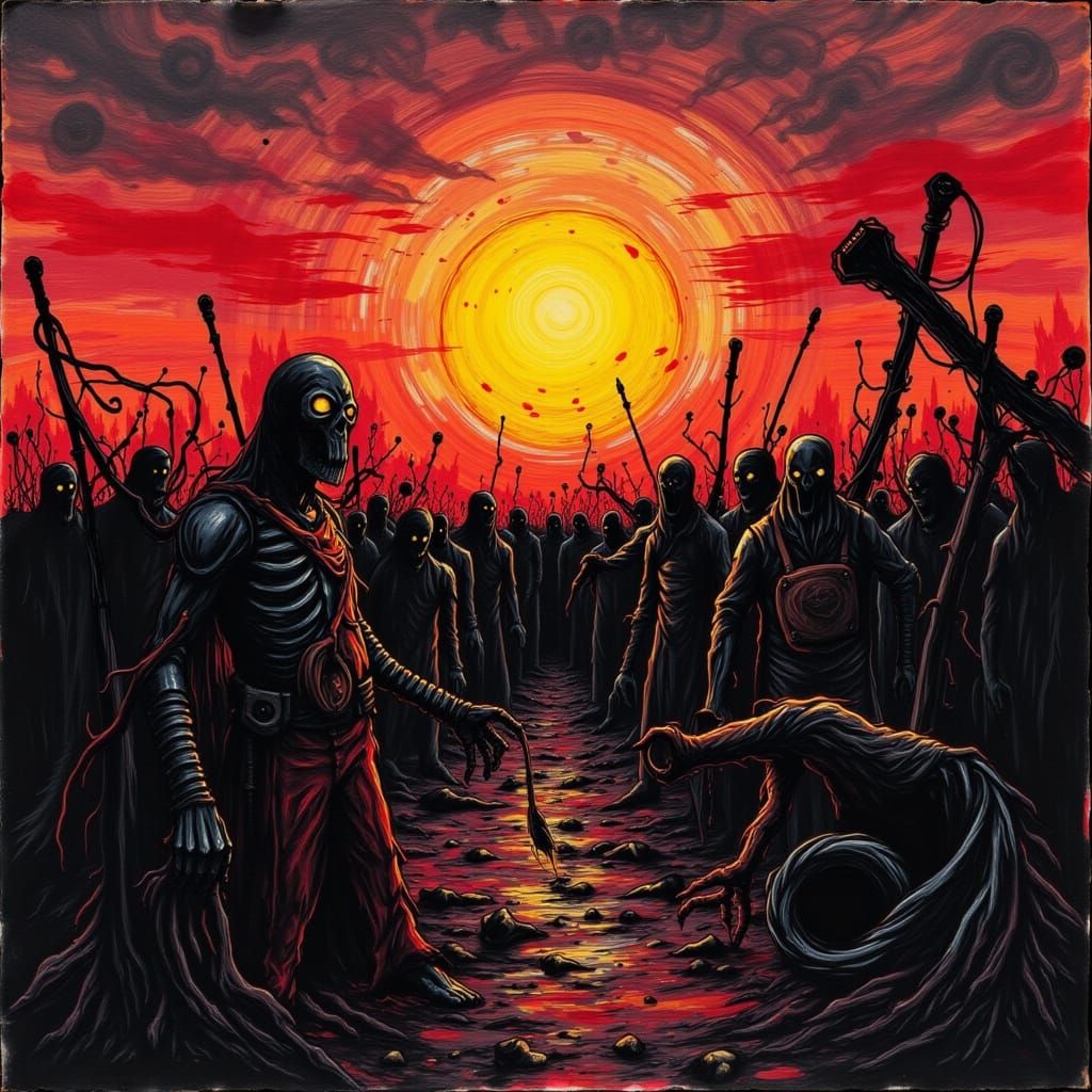 Dystopian Zombie Horde Backlit by Sunset