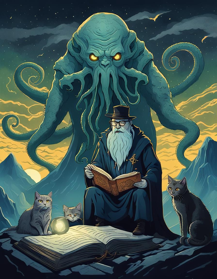 Warlock Casting Spell in Art Nouveau Style