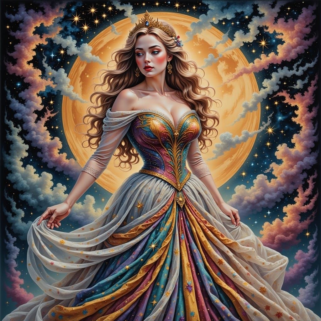 Magical Princess Portrait in Abstract Vector Style