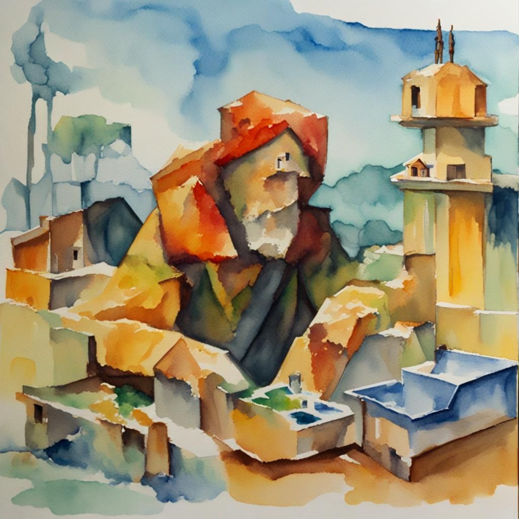 Floating 3D Island in Watercolor Style