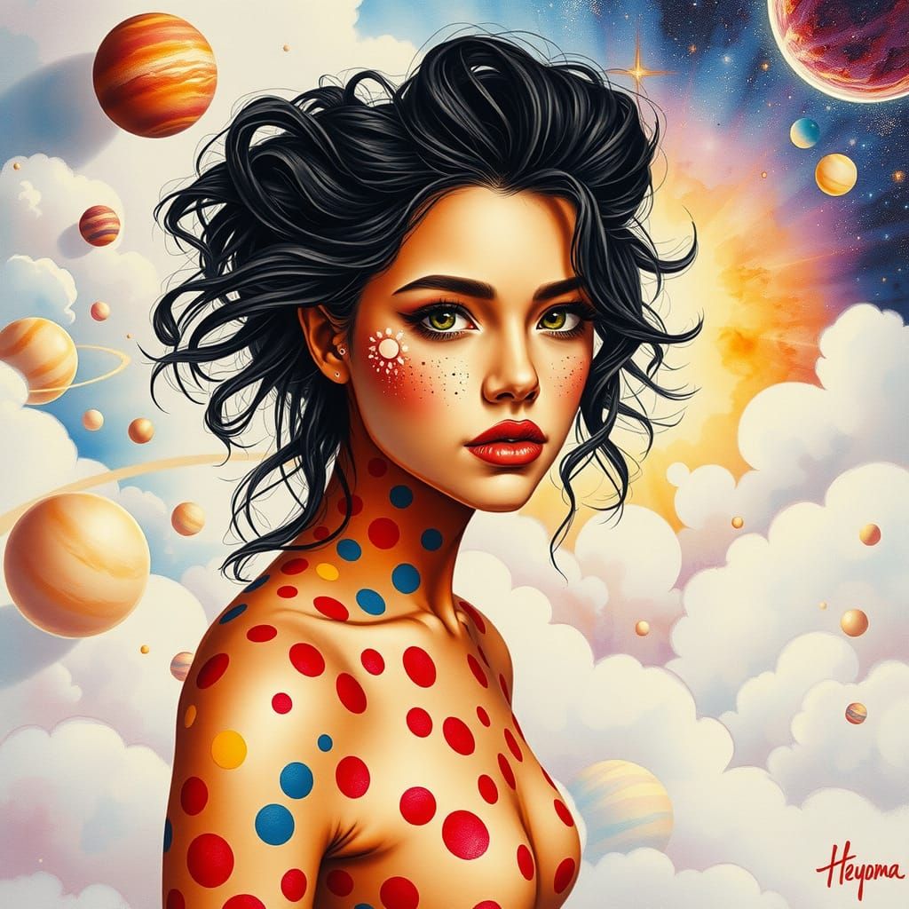 Cosmic Portrait in Vibrant Watercolor