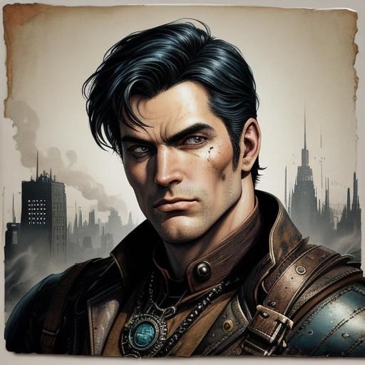 Steampunk Superman Comic Book Art in High Contrast