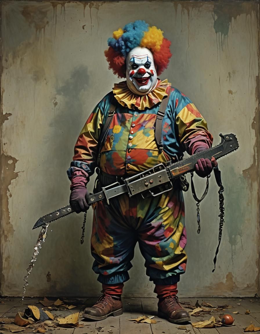 Colorful Clown with Chainsaw in Grotesque Beauty