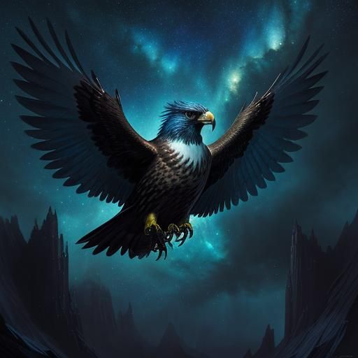Cosmic Hawk Soaring Through Nebula: Dark Fantasy Art
