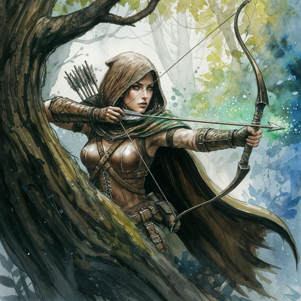 Female Outlaw Fires Poisonous Arrow in Forest