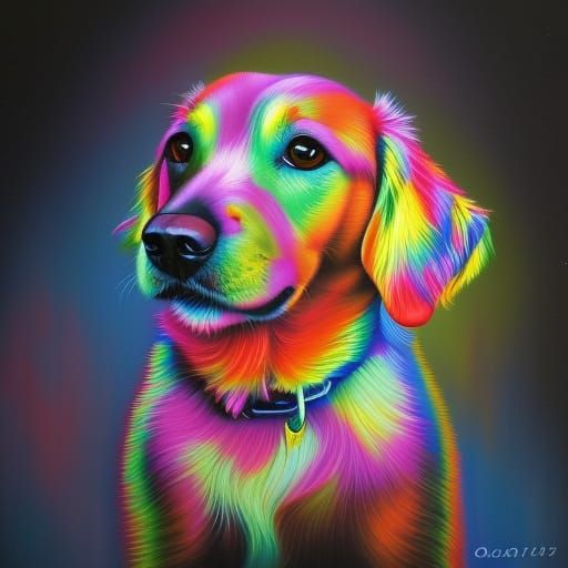 Vivid Neon Oil Painting of a Detailed Dog