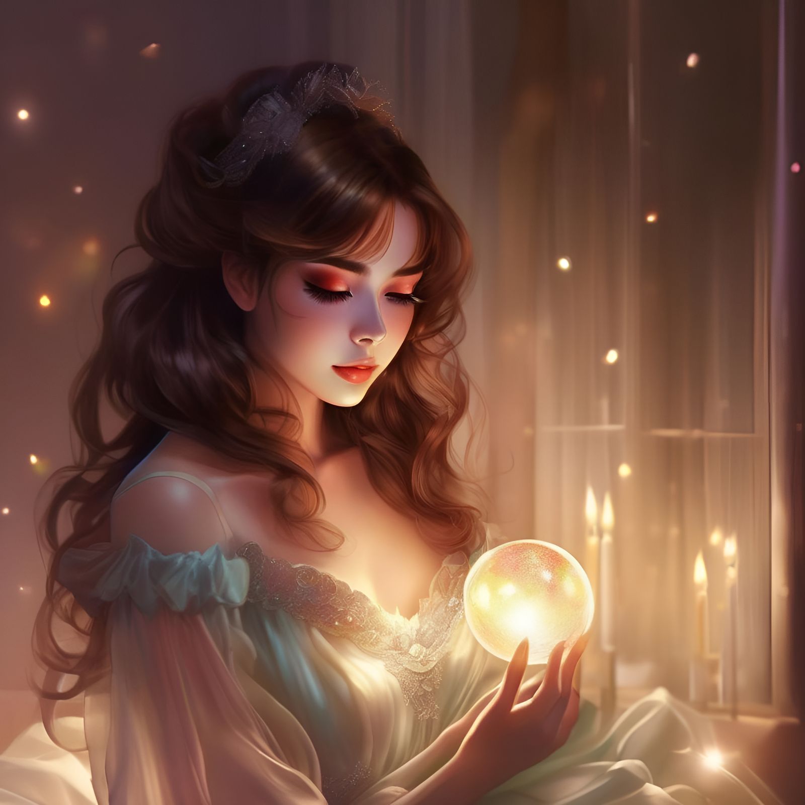 Anime Woman in Ball Gown with Digital Coloring