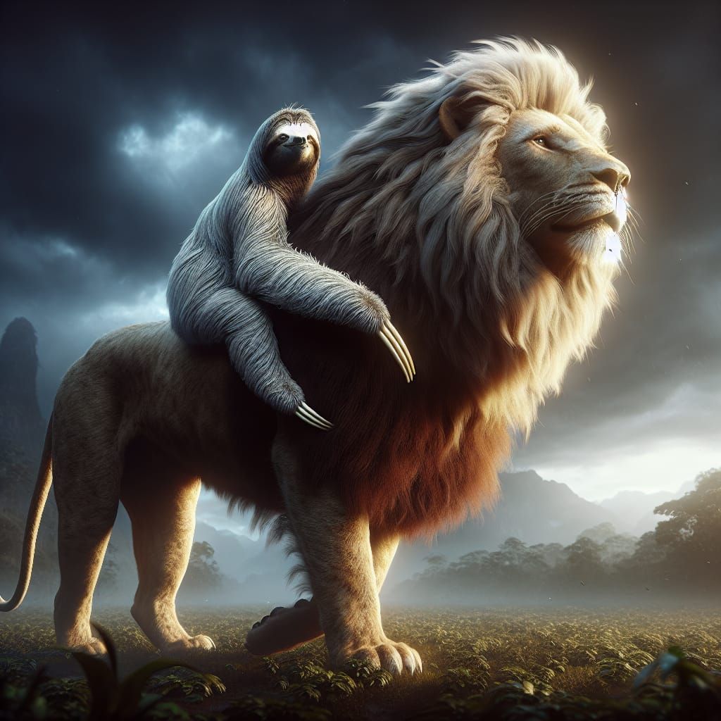 Sloth and Lion: A Hyperrealistic Jungle Scene