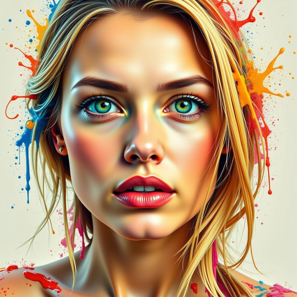 Vibrant Splash Art of Woman Dissolving into Paint