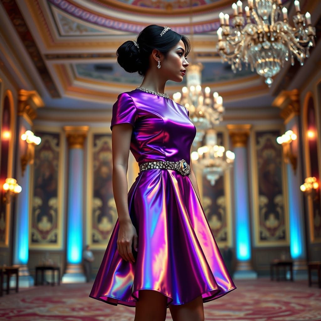 Ethereal Ballroom Siren in Iridescent Purple Soap Bubble Gow...