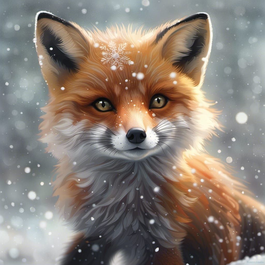 Joyful Fox Portrait in Snowy Landscape