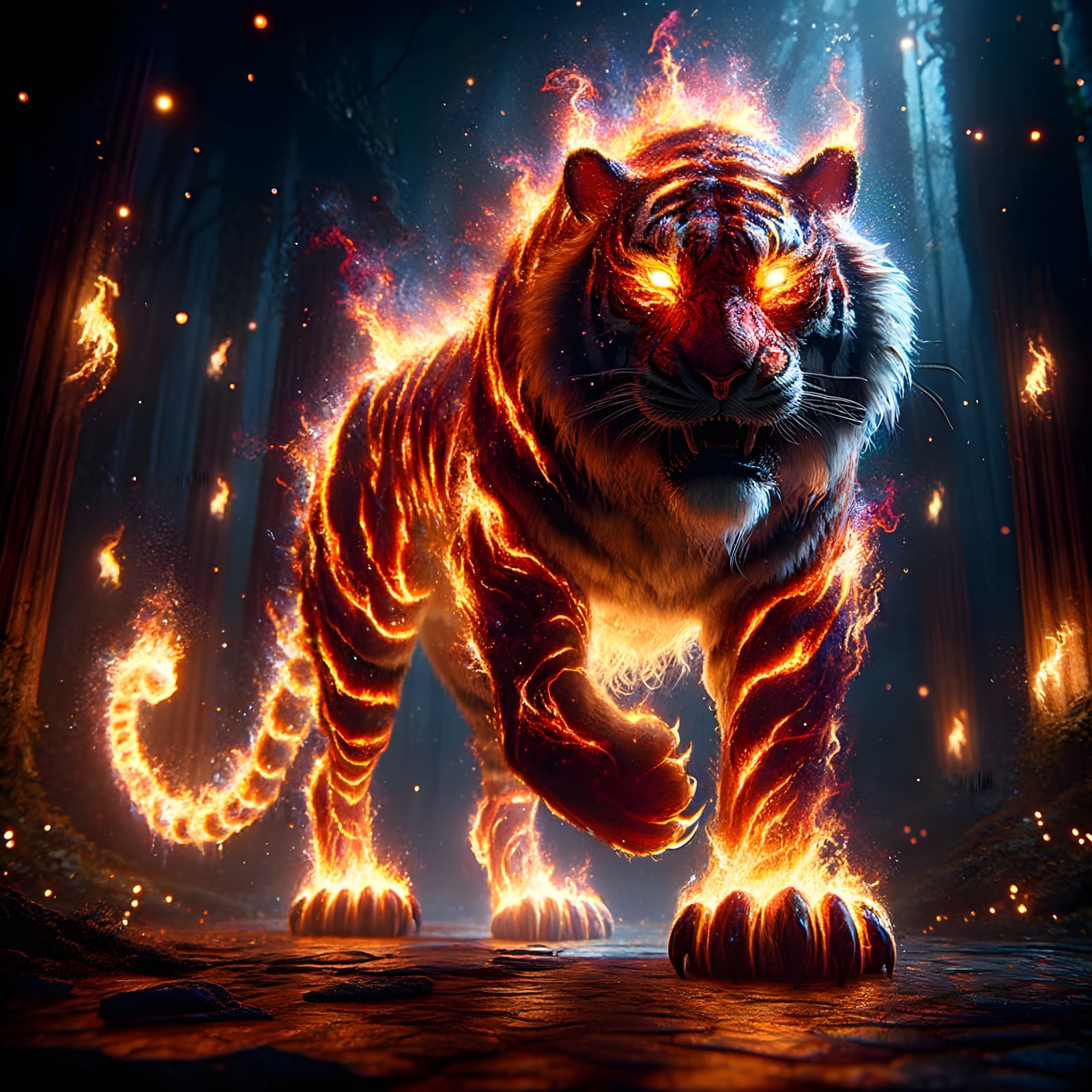 Majestic Tiger Erupts in Fiery Glory