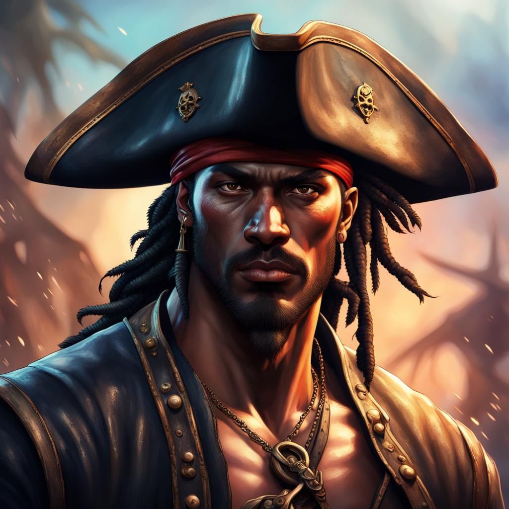 Hyperrealistic Portrait of a Young Black Pirate