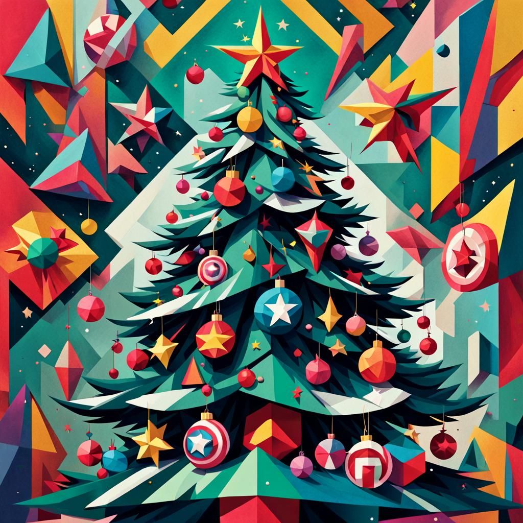 Unique Christmas Tree with Pop Culture Ornaments in Cubist S...