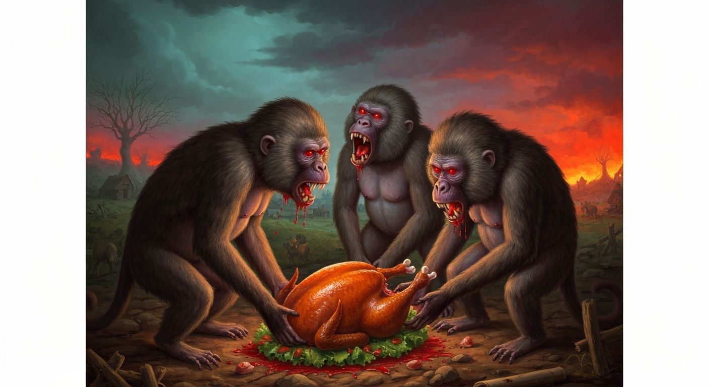 Hellish Baboons Tear Turkey in Ligne Claire Style