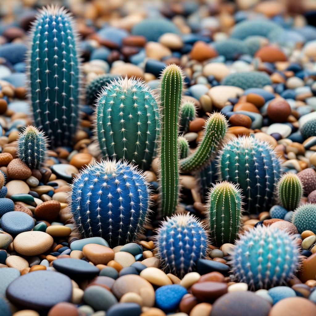 Steampunk Cacti Oasis in Shades of Blue