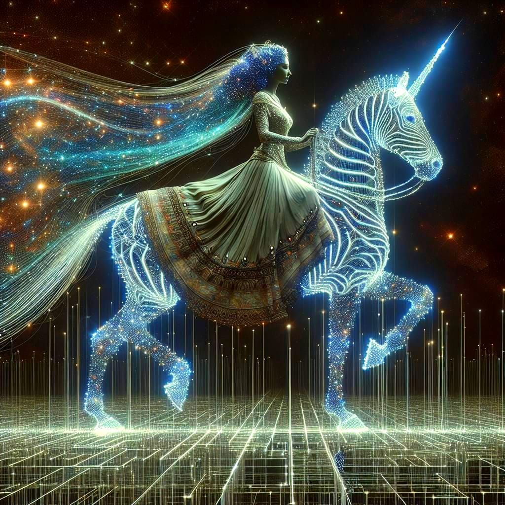 Lady Astride Cyber Zebra Among Stars