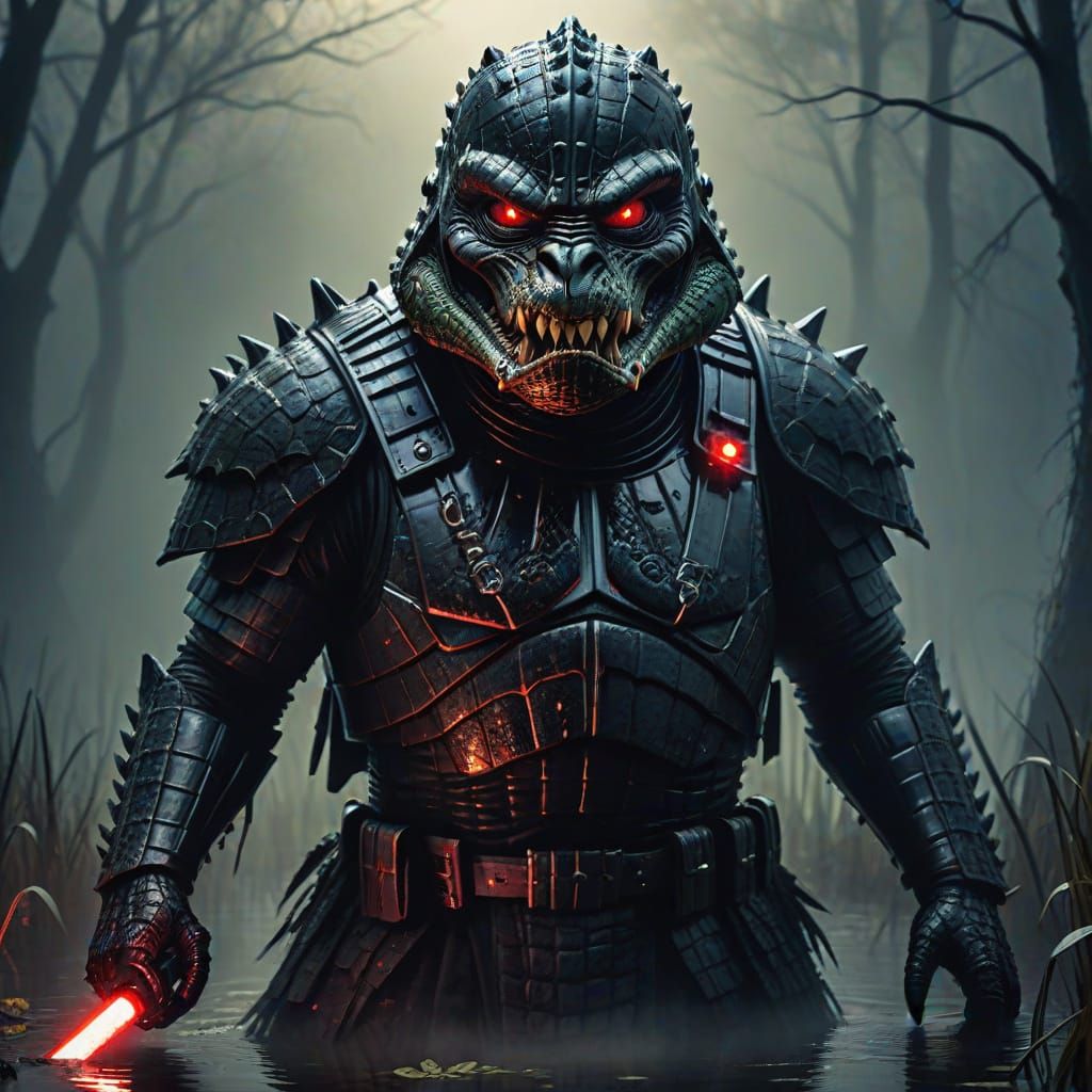 Swamp Alligator Darth Vader Hybrid in Dark Fantasy Art