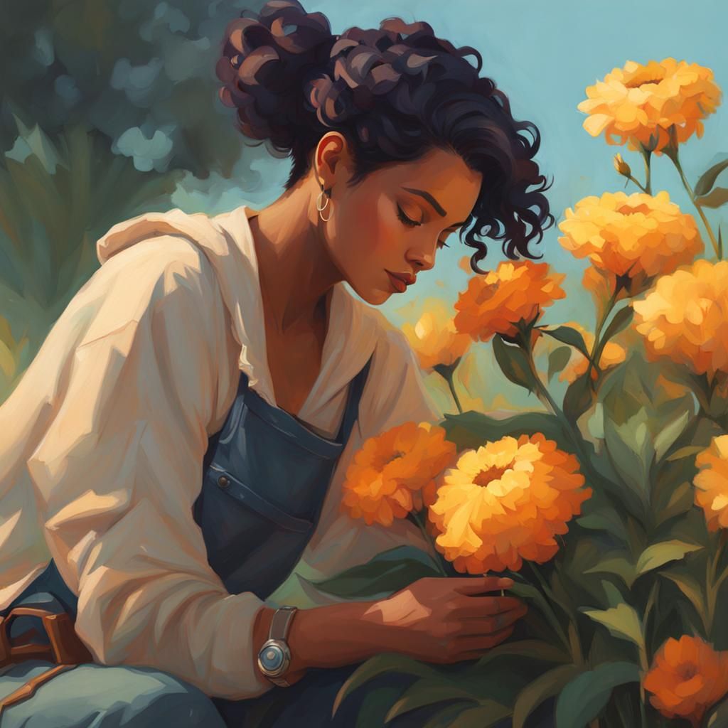 Nonbinary Person Picking Flowers: Concept Art