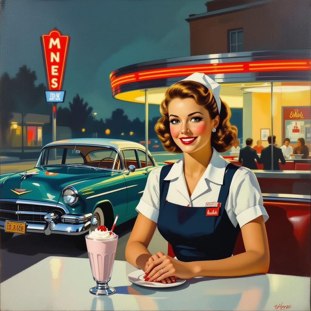 Vintage Diner Scene in Edward Hopper Style