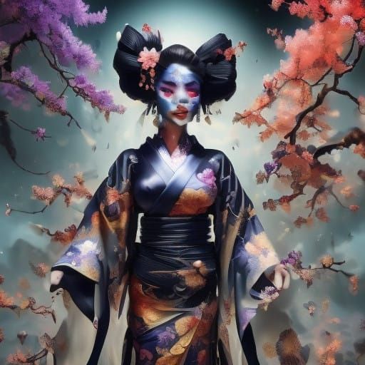 Ethereal Dark Fantasy Kitsune in Regal Splendor