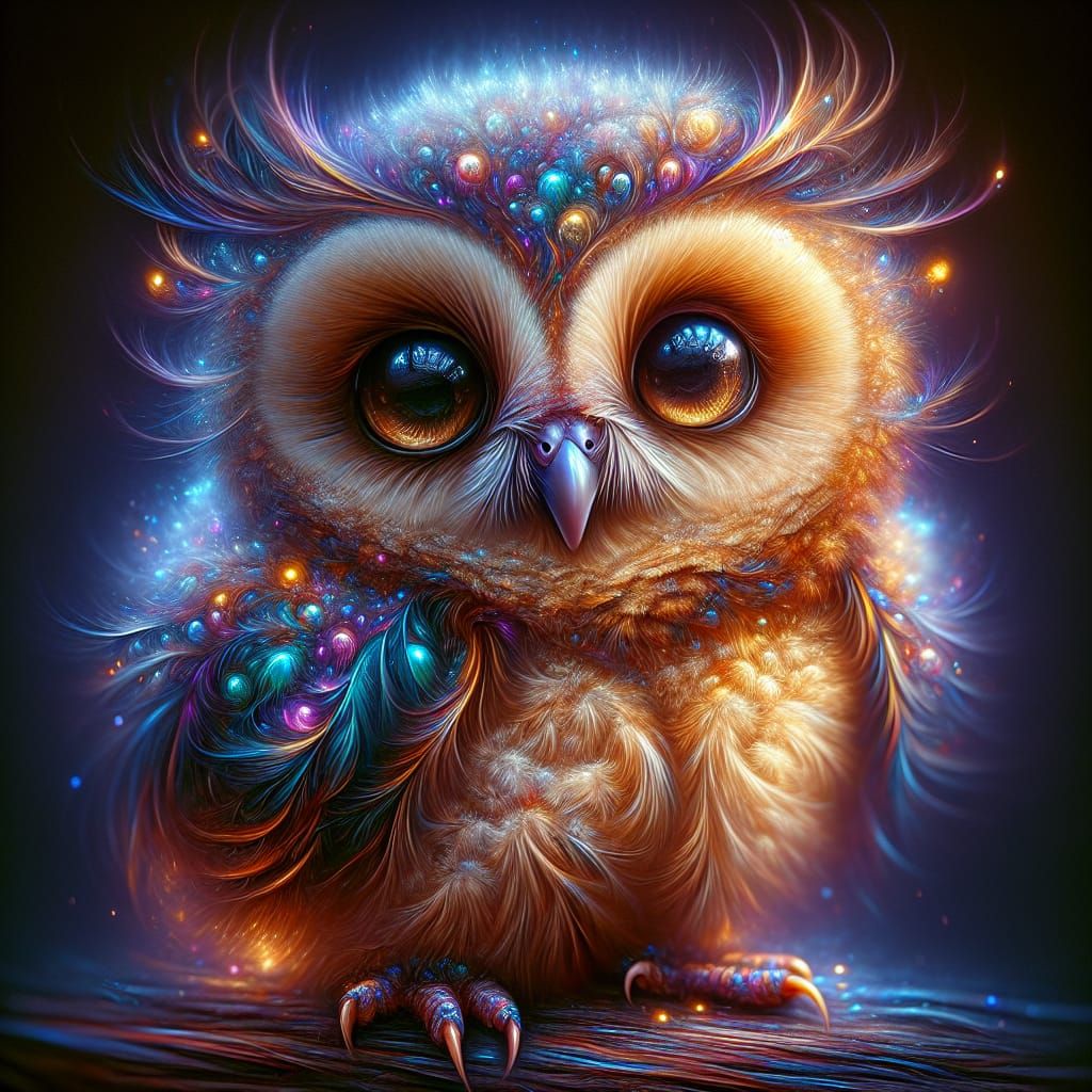 Charming Colorful Baby Owl Digital Masterpiece