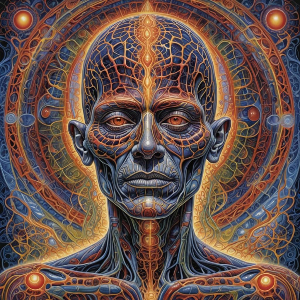 AI Realization of Visionary Art in Alex Grey Style